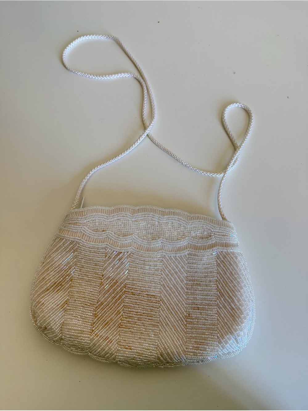 Marshall Fields Beaded White Evening Crossbody Bag